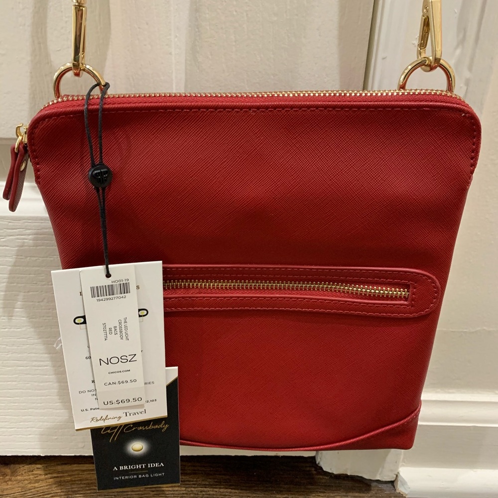 Red Leather Crossbody Bag with interior LED light